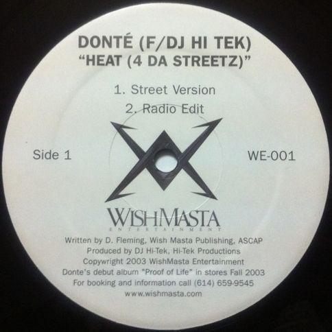 12-дюймовая пластинка DONTE - Heat (4 Да Стритз) WE001 Wish Masta Ente 2003 US Rap & Hip-Hop/R&B Б/у