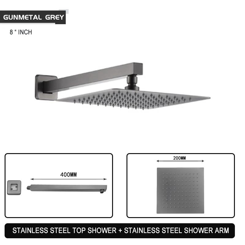 Черный Хром Матовое Золото Серый Квадратная Дождевая Душевая Лейка Ультратонкая 8 10 12 Дюймов Выбор Настенный Душевой Кронштейн Для Ванной Комнаты Верхний Спрей