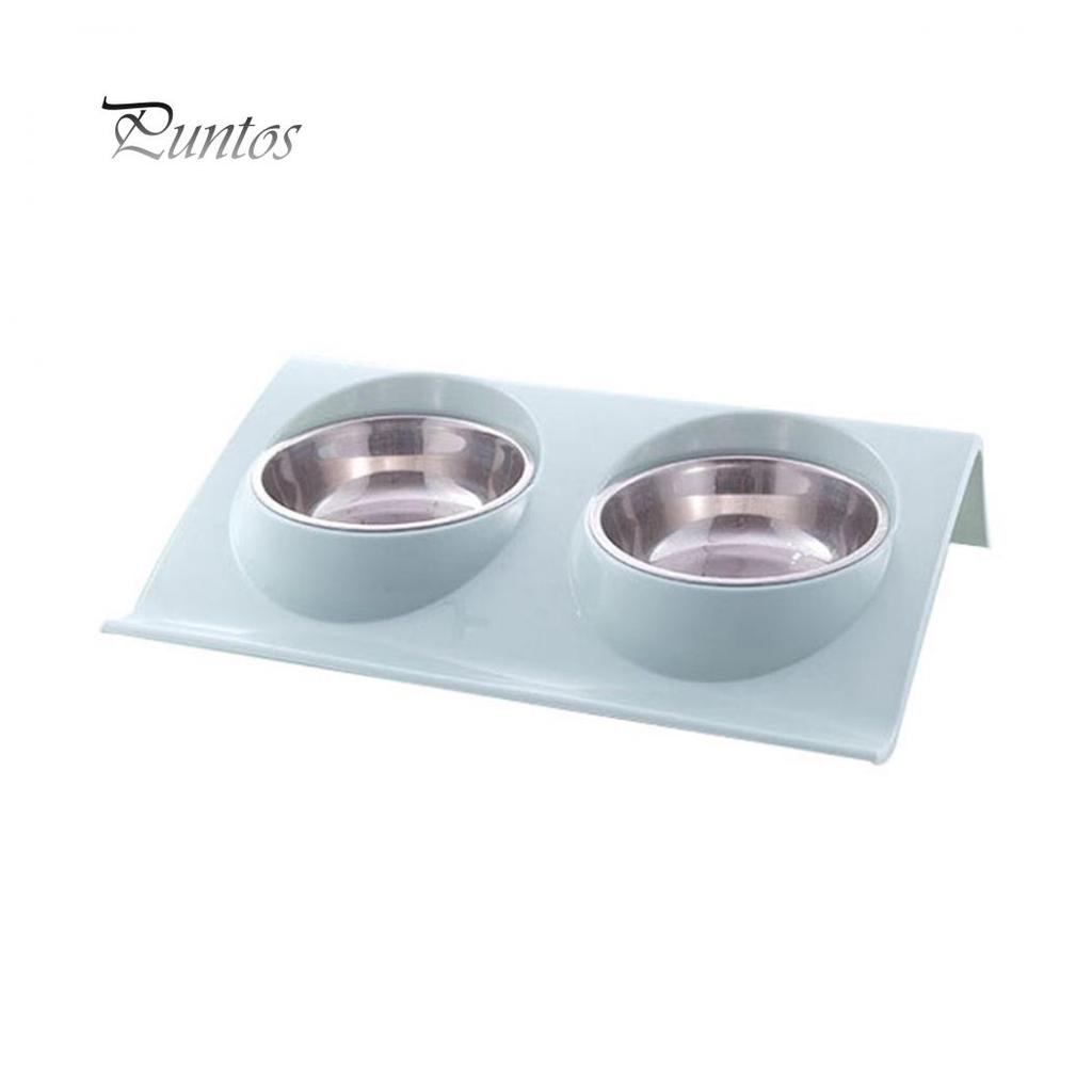 Пластиковый поддон с двумя сьемными мисками для воды и корма из нержавеющей стали диаметр 11.2 см размер 29*18.5 см
