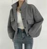 Short Solid Pockets Jackets Coats Women Korean Style Stand Collar Jacket Coat Casual Comfortable Loose Wool Autumn Winter