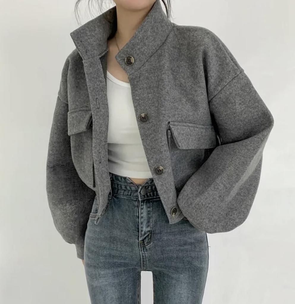 Short Solid Pockets Jackets Coats Women Korean Style Stand Collar Jacket Coat Casual Comfortable Loose Wool Autumn Winter
