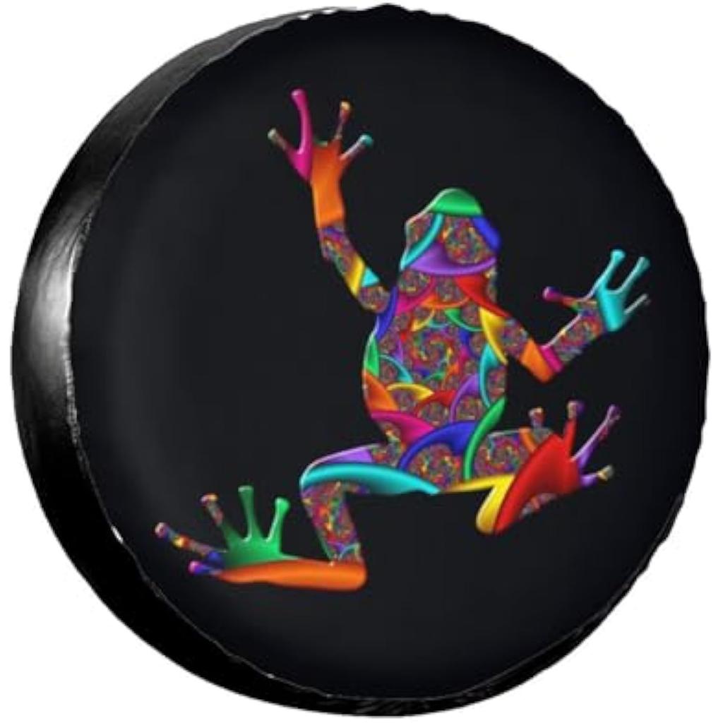 Colorful Fractal Frog Tire Cover Waterproof Spare Wheel Protector Universal Fit for RV SUV Truck