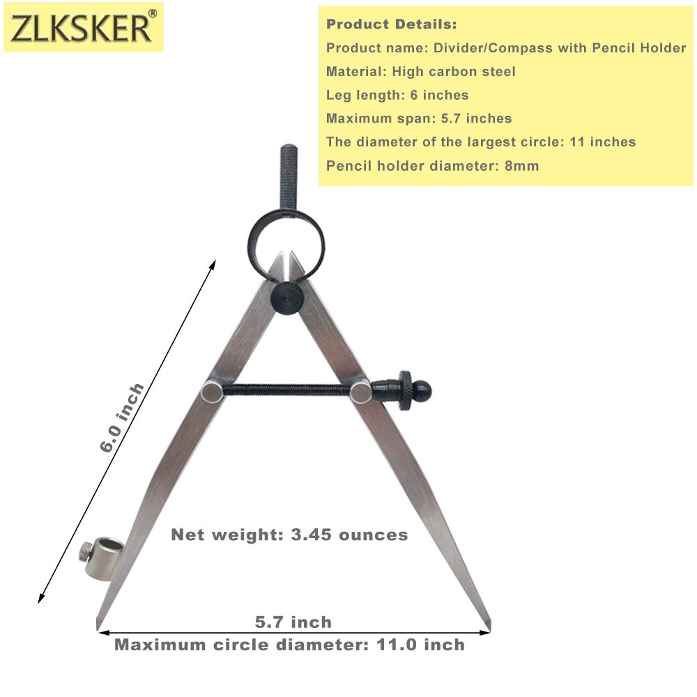 ZLKSKER 6-дюймовый профессиональный циркуль-делитель для работы по коже, столярный циркуль с держателем для карандаша, пружинный циркуль