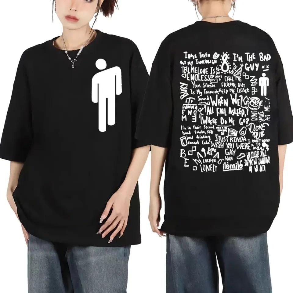 Crew Neck T - Shirt with Billie Eilish Icon Lyric Collage Creative - Inspired Graphic Featuring Pop Art for Fans Billie Eilish