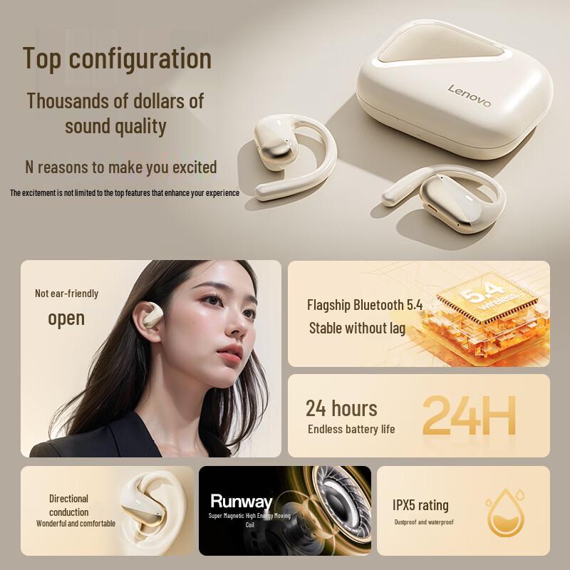Lenovo Ear-Hook Open-Ear Wireless Bluetooth Sports Earphones