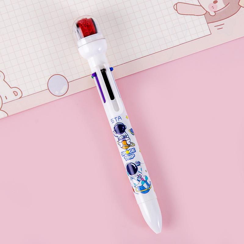 1 Piece Cute Ballpoint Pen Press Cartoon Space Belt Seal Multicolor 6 In 1 Colors Stationery School Office Supplies