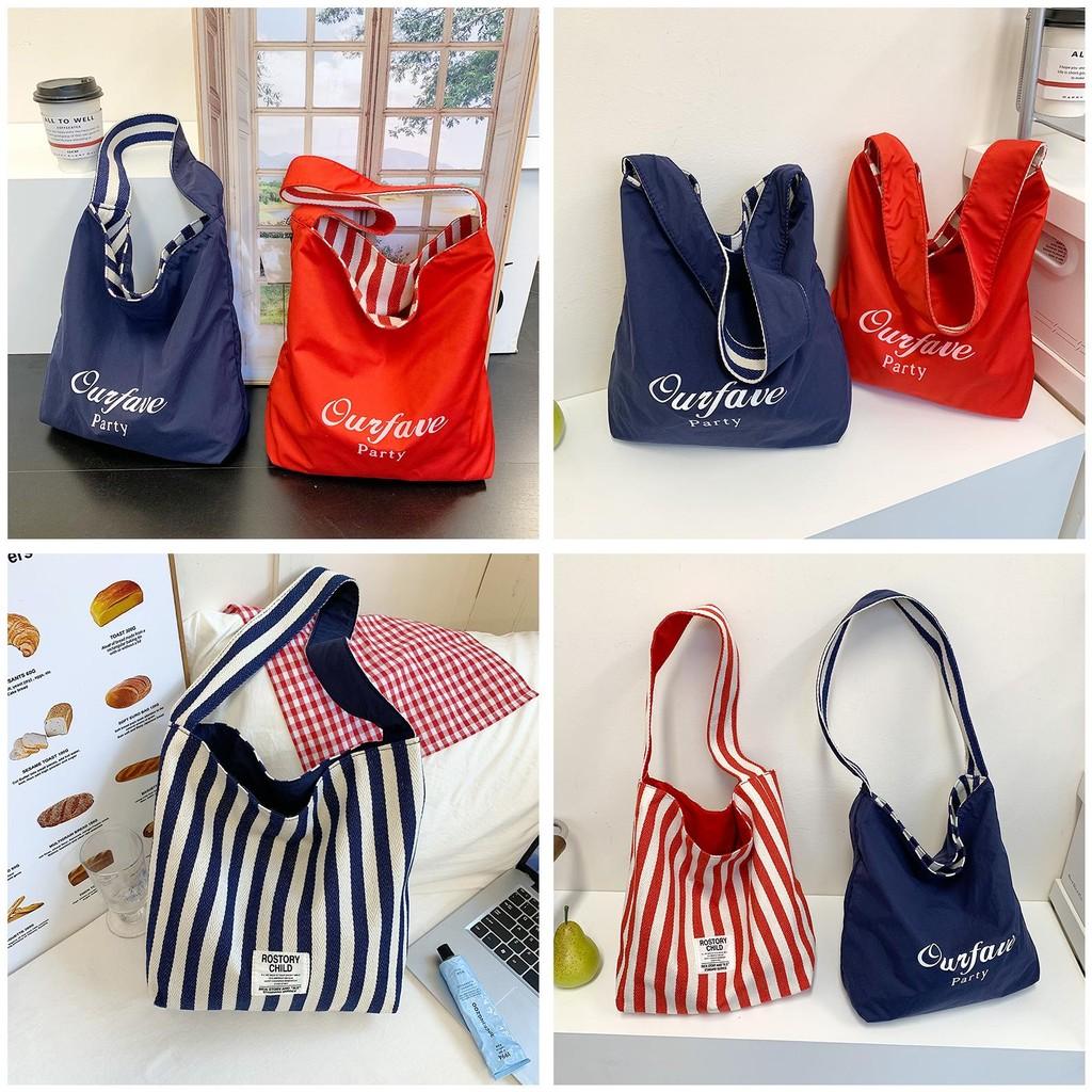 Canvas Tote Bag For Women With Stylish Stripes And Two Sided Design For Daily Use
