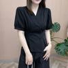 Женская желтая блузка с V-образным вырезом, пышными рукавами, на пуговицах, приталенная, повседневная рубашка
