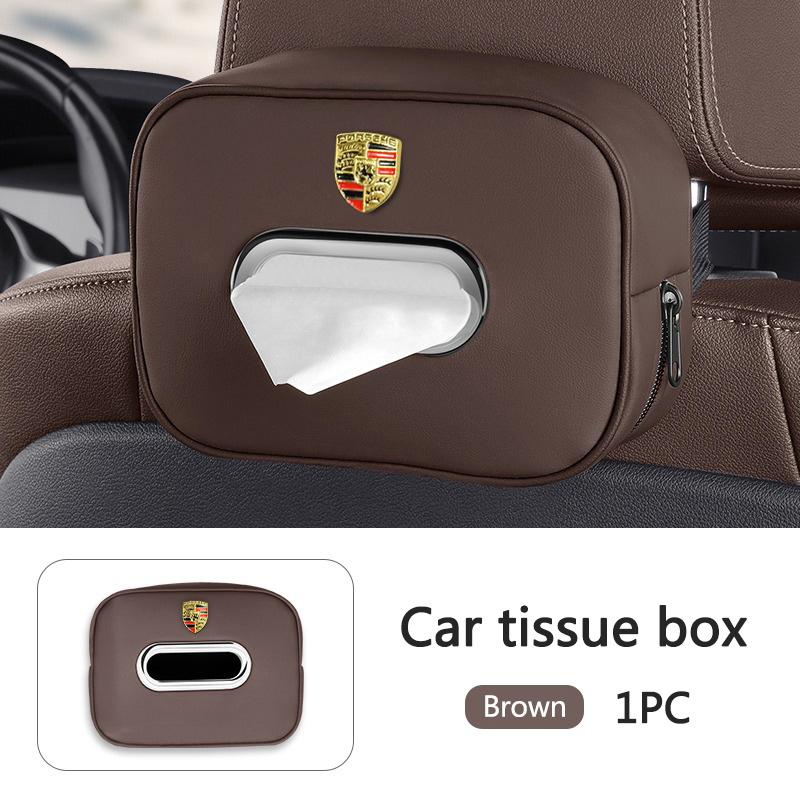 3D Metal Emblem Car Tissue Bag Seat Back Tissue Storage Box For Porsche Cayenne Panamera Macan 911 718 Taycan Boxster Cayman 918