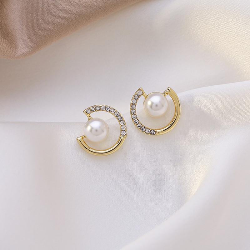 Pearl Rhinestone Earrings Round Trendy Small Temperament Stud Earrings Earrings Women