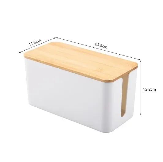 Cable Storage Box with Wooden Cover Power Line Storage Case Dustproof Charger Socket Wire Case Home Cable Winder Organizer