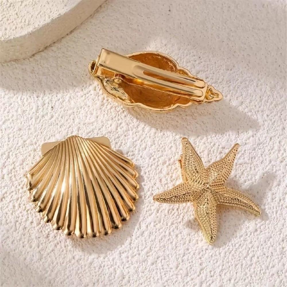 Golden Color Starfish Hair Clip Vacation Style Duckbill Hair Clip Sweet Headwear Girl
