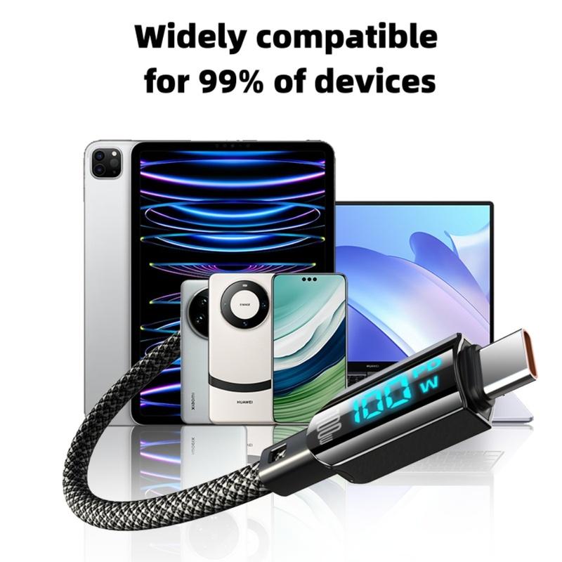 100W USB A to Type C Digital Display Fast Charge Cable PD High Speed Data Transfer Braid Cord For iPhone Samsung Huawei Xiaomi