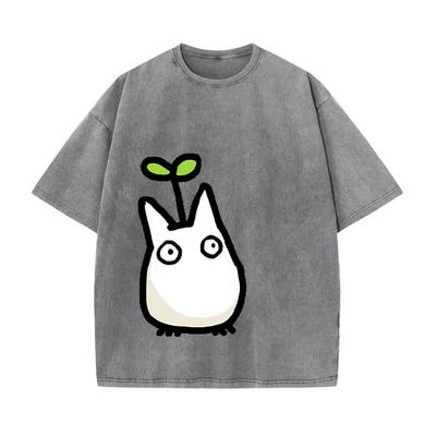 Ретро-стираемая винтажная футболка Футболка Studio Ghibli Футболка Тоторо Футболка Осень-Зима Японская футболка Аниме Принт Мужская футболка