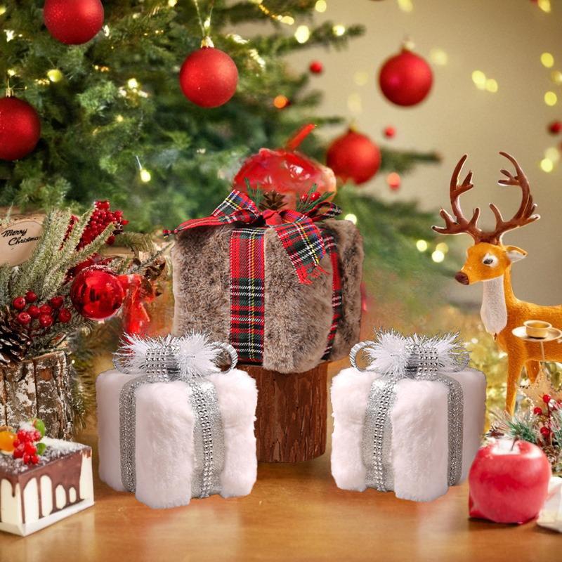 Мультяшная рождественская плюшевая подарочная коробка ручной работы 3D квадратная подарочная коробка кулон фестиваль элегантное украшение на рождественскую елку