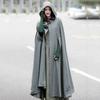 Autumn Winter Gothic Trendy Maxi Hooded Wool Cloak Cardigan Coat Maxi Cashmere Hoodie Long Cape Costume Cosplay Outerwear