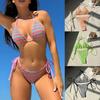 Bikini Set Women Striped Block Color Swimwear Two-pieces Halter Lace Up Beachwear Female Thong Swimsuit Sexy Bathing Suit