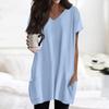 Womens Tops V-neck Short Sleeve Blouses Casual Mid-length Shirts Fashion Print Tunic Tops With Pockets