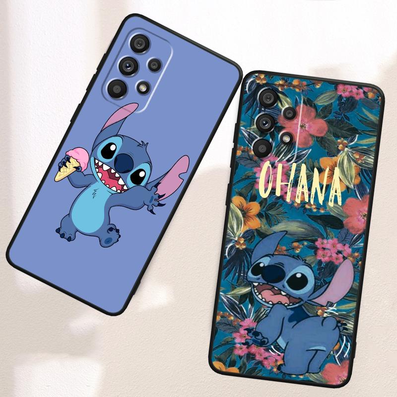 Stitch Cartoon Cute For Samsung A53 A52 A33 A32 A51 A71 A21S A13 A73 A50 A22 A23 A03 A72 A54 A12 5G Black Funda Phone Case