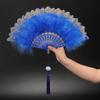 For Lolita Handmade with Pendant Dance Hand Fan Party Decor Feather Folding Fan Wedding Gift