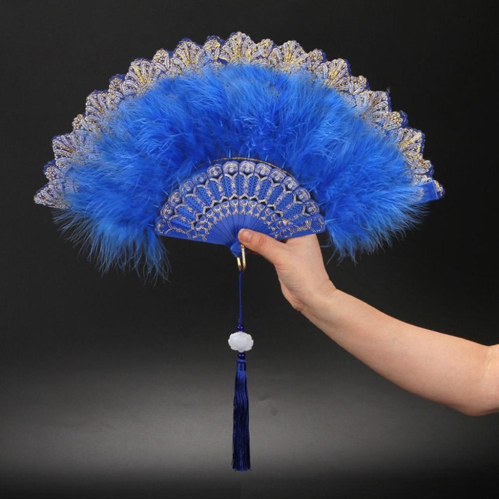 For Lolita Handmade with Pendant Dance Hand Fan Party Decor Feather Folding Fan Wedding Gift