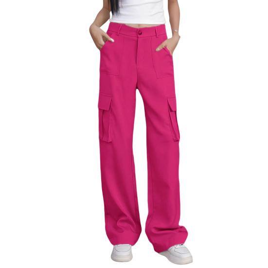 Женские брюки карго с высокой посадкой, на пуговице и молнии, повседневные, однотонные, свободного кроя, с многокарманным дизайном, длинные