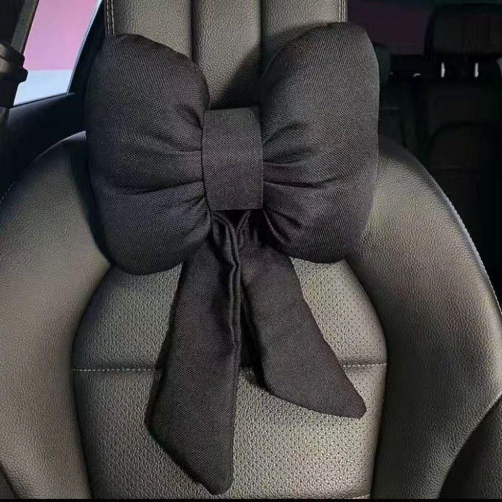 Linen Linen Bow Car Headrest Ribbon Bow Ribbon Bow Car Neck Pillow Lumbar Rest Pillow Car Seat