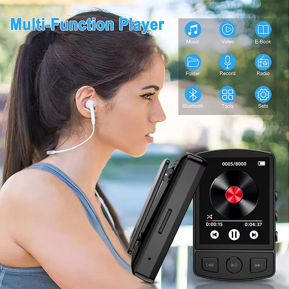 1,8-дюймовый экран MP3-плеер Портативный MP3 Спортивный зажим Walkman HiFi Sound Bluetooth5.2 Студенческий Walkman с FM-радио Электронная книга Подарок детям