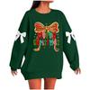 Ladies' Christmas Printed Bow Round Neck Long Sleeved Loose Pullover Sweater Sweatshirt Top
