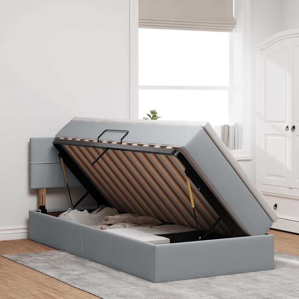 LED Storage Bed with Mattress Light Grey 90 x 190 cm Fabric