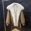 Новая большая воротник из меха лисы замшевая пирог преодолевает женская зимняя утолщенная теплая шнуровка талия меховая куртка