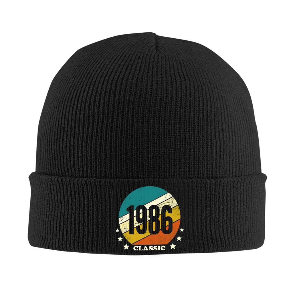 Born in 1986 vintage age 40 years old funny 40th birthday Cuff Beanie Knit Skull Cap For Men Warm Knit Skullies Beanie Cap