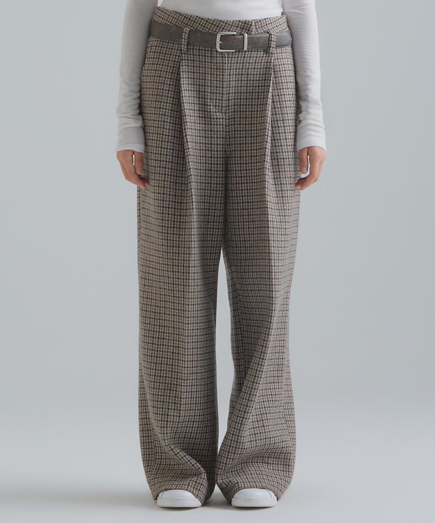 Peulaentigseobiseu Wide Wool Slacks - Brown Houndstooth