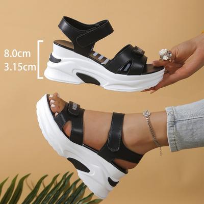 Спортивные сандалии на танкетке, женские летние новые студенческие туфли на платформе, сандалии на платформе-маффин на липучке