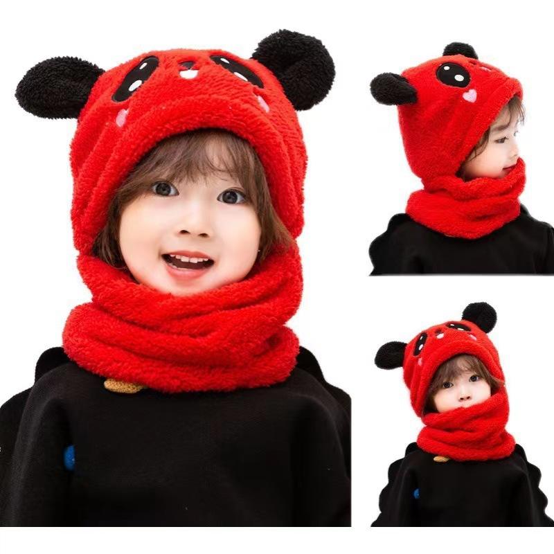 1-12Y Winter Cartoon Rabbit Coral Velvet Cap Plush Balaclava Kids Caps Double Fleece Baby Scarf Hat Baby Accessories