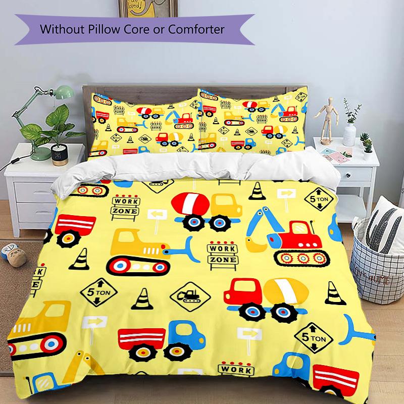 Construction Zone Fun Print 3Pcs Bedding Setduvet Cover With 2 Bedropillowcase Home Birthday Gift