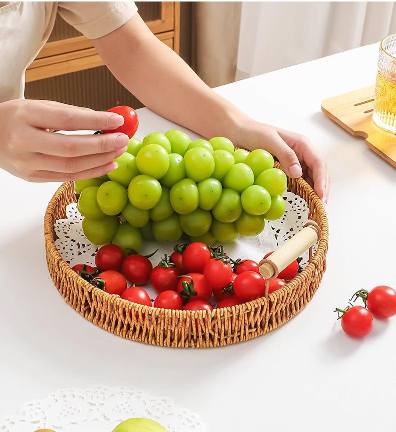 Плетеный ротанговый поднос для закусок и фруктов - Корзина для выпечки, пирожных, хлеба и сухофруктов для гостиной