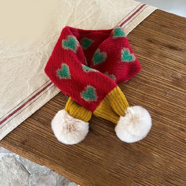 Warm Knitted Neck Scarf for Kids Heart Pattern Crossed Scarf for Boy and Girl Winter Warmth Neck Gaiter for Daily Use