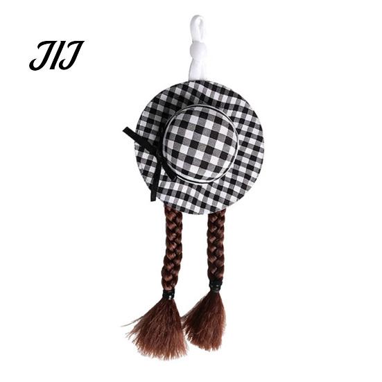 Stable Elastic Cord Pet Cap Hamster Wig Hat, Checkered Hat with Funny Braids, Cute Small Animal Video Recording Props Braid for Guinea Pigs, Hamsters,