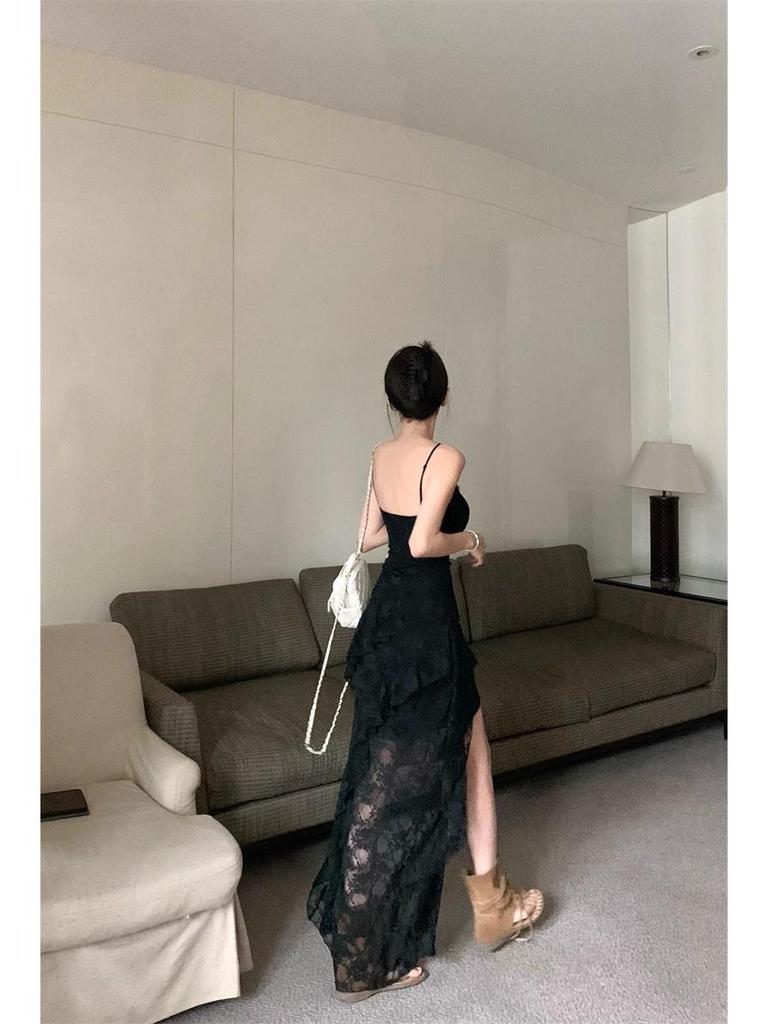 Women’s Summer Slimming Low-Cut Lace Camisole Dress - Sexy High-Waisted Irregular Long Skirt