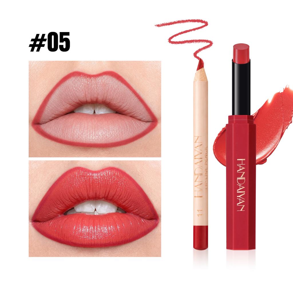 HANDAIYAN Lipstick and Lip Liner Set, 2-in-1 Waterproof Long-Lasting Matte Lipstick with Lip Liner Pencil, Nude Pink Lip Makeup Kit for Women