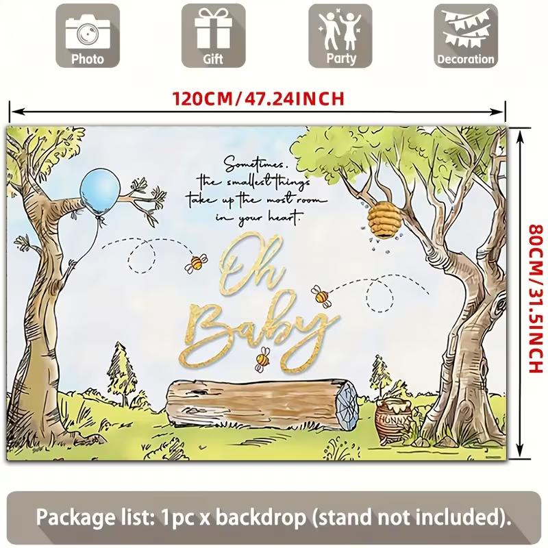 2D Vintage Pooh Oh Baby Backdrop Newborn Baby Shower Party Background