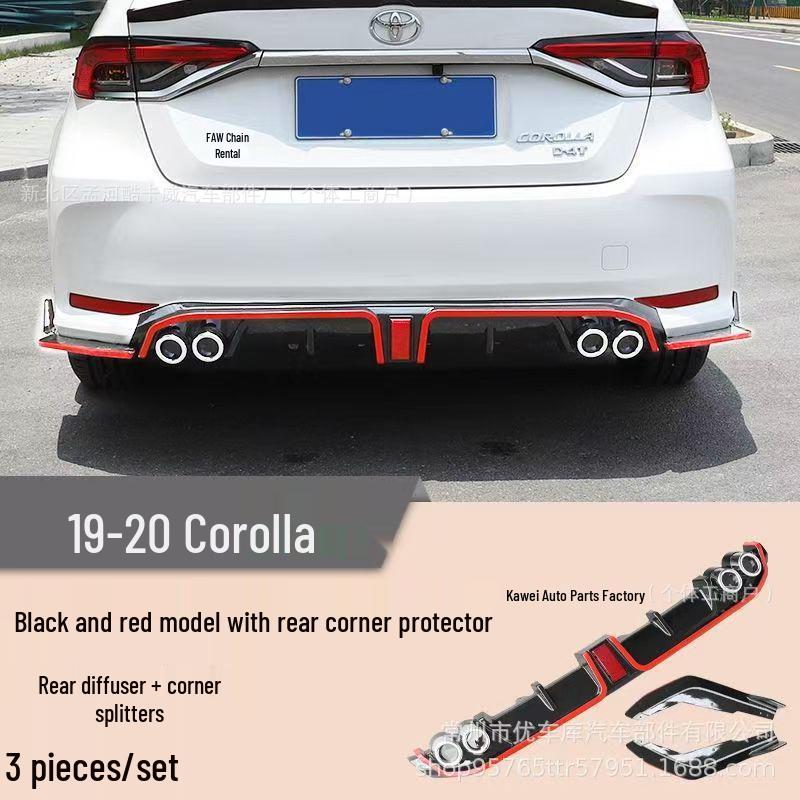 Задний спойлер-губа и комплект противоударных накладок на бампер для Toyota Corolla 19-го поколения (гибридная модификация)