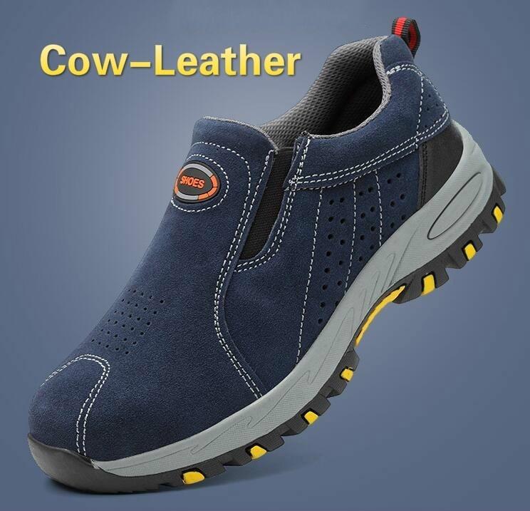 Дышащая защитная обувь из коровьей кожи. Нескользящая рабочая обувь со стальным носком. Прочная походная обувь.