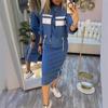 Женский спортивный костюм из 2 предметов: укороченная куртка на молнии в полоску и облегающее платье-миди