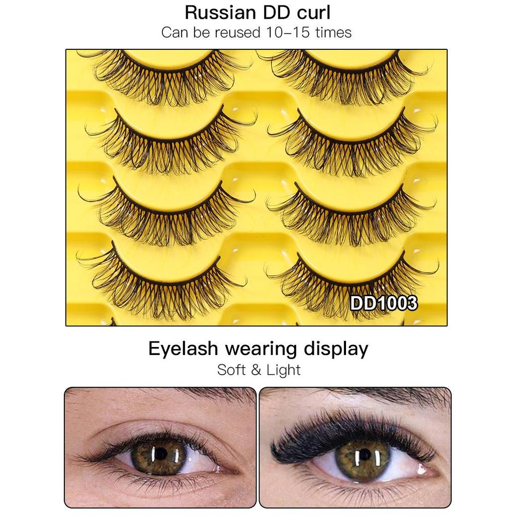 10 Pairs Natural False Eyelashes Curl Russian Volumes 3D Fluffy Mink Reusable Fake Lashes Flexible Extensions Faux Cils