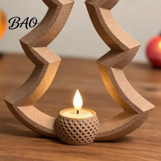 Easy Setup Christmas Ornament Tree Tea Light Candle Holder, 3D Printed Hollow Wood Winter Seasonal Tabletop Decor for Holiday Party Home Decor,