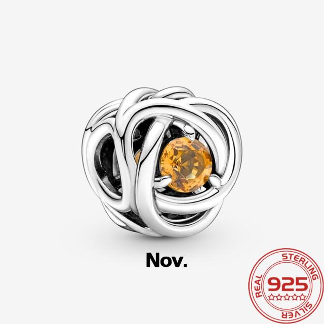 Роскошный серебряный 925 пробы февральский фиолетовый камень рождения вечность круг шарм подходит модный браслет 925 пробы серебряный шарм модные ювелирные изделия для девочек