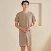 Комплект из 2 предметов: мужская пижама, футболка с коротким рукавом и круглым вырезом, эластичный пояс, шорты, комплект, однотонная домашняя одежда, костюм
