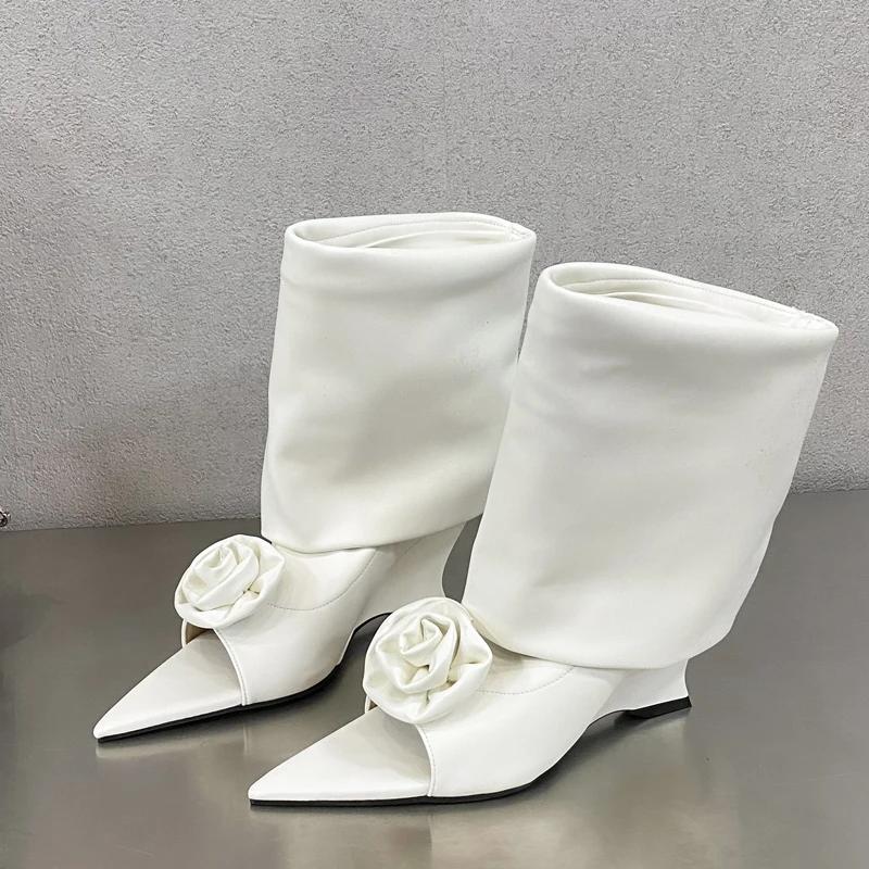 Модные женские ботильоны-сандалии Eilyken в уличном стиле с цветами, с открытым носком и острым носком, на модной танкетке и высоком каблуке